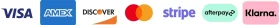 Accepted Payment Methods: Visa, Amex, Discover, Mastercard, Stripe, Afterpay, Klarna
